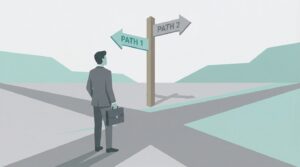 Man at a crossroads trying to decide which path to take.